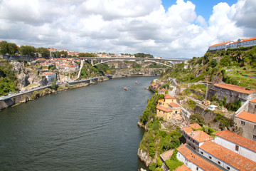 Fototapeta na wymiar Top view of Douro river in Porto, Portugal.