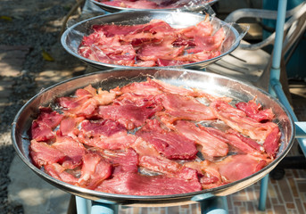 Sun dried pork on stainless tray