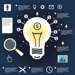 light infographic on flat design, business idea, burning lamp