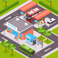 Bus Station Isometric Illustration