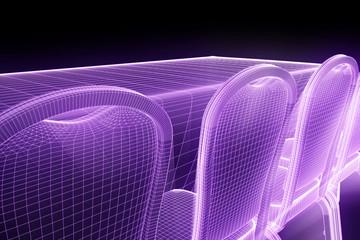 Conference Party Table with Chips in Hologram Wireframe Style. Nice 3D Rendering
