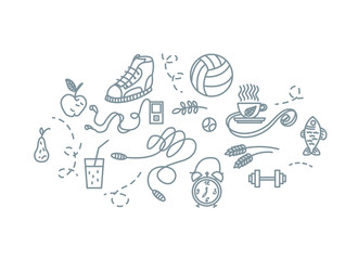 Hand drawn sport equipment icons vector illustration.