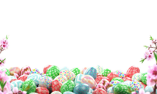 Easter - Colorful Decorated Eggs with flowers on white 