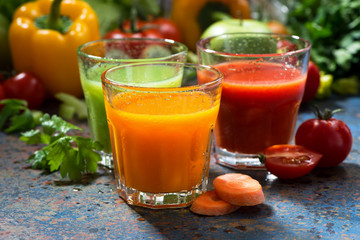 assortment of fresh vegetable juices