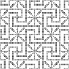 Halftone round black seamless background spiral cross line geometry