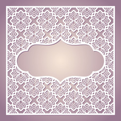 Openwork square frame with floral pattern. Laser cutting template for greeting cards, envelopes, invitations, interior decorative elements..