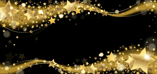 Banner with Golden Sparkling Stars