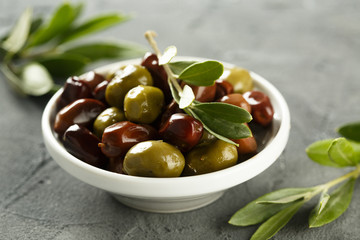 Olives in white bowl