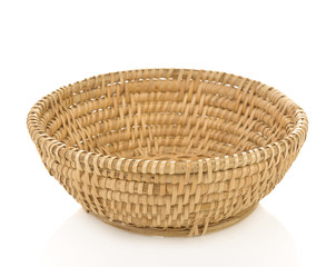 vintage weave wicker basket isolated on white background