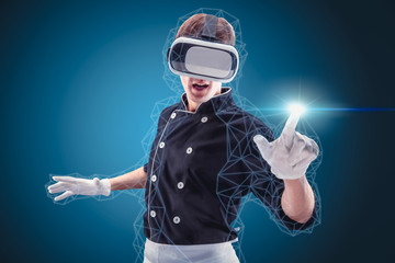 chef with virtual reality on a blue background