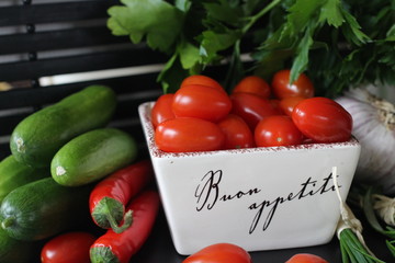 fresh vegetables and herbs, oregano, sage, chive, parsley, dill, onion, cucumber, green vegetables,...