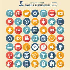 Mobile ui elements, vector set of flat style icons, business technology, mobile phones and tablet pc