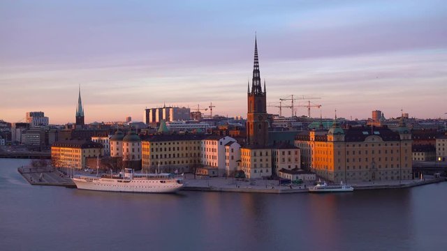 The island Riddarholmen in Stockholm, Sweden at dusk.