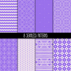 set of eight purple patterns
