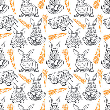 seamless sketch rabbits and carrots