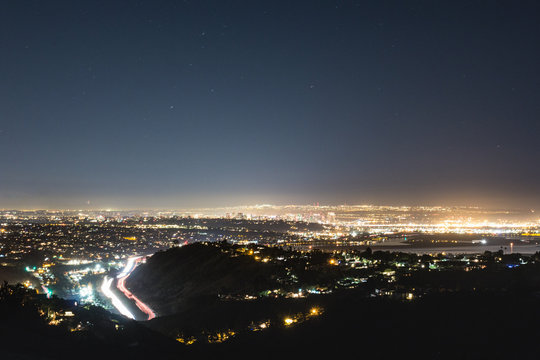 Cityscape illuminated at night, San Diego, California, USA