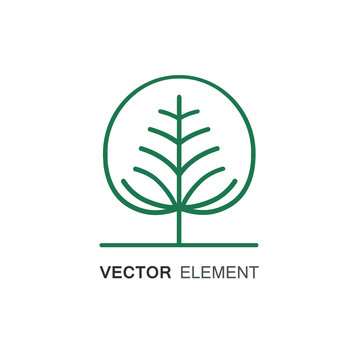 Line style vector logo with tree - farming and ecology concept on white background. V
