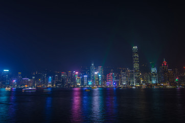 Fototapeta na wymiar Symphony of light at Victoria harbour at night in Hong Kong