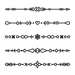 Set of decorative dividers tribal style vector isolated