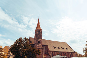 Fototapeta premium Traditional Street view of Nuremberg Cityscape, It is the second-largest city in Bavaria, GERMANY.Old Town of Nuremberg, Bavaria, GERMANY