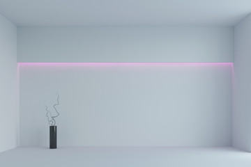 Empty white minimalist room with pink backlight. 3d rendering