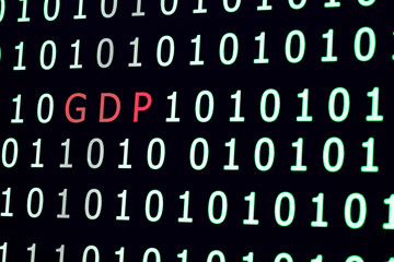 text GDP(gross domestic product) among binary code background