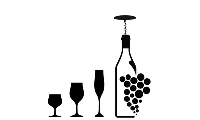 Grapes with a bottle and glasses