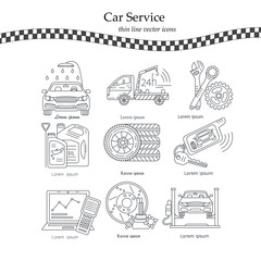 Naklejka premium Vector thin line pictogram symbols of car service .