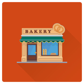 Old bakery shop building flat design vector illustration
