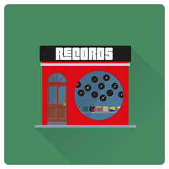 record store building flat design vector illustration