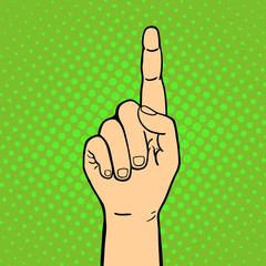 Hand showing thumbs up deaf-mute gesture human arm hold communication and direction design fist touch pop art style colorful vector illusstration.