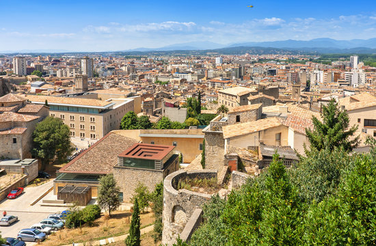 Top view of european city Girona, Catalonia. View of the City of Girona in Spain.