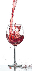 Red wine splash over white background