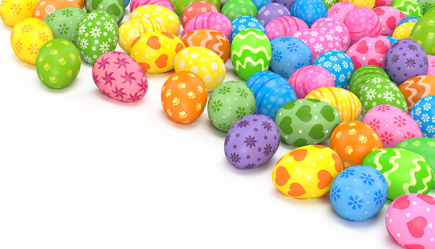 3d render illustrations. Easter eggs on a white background.