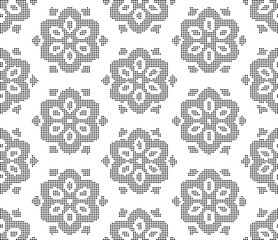 Halftone round black seamless background polygon flower cross