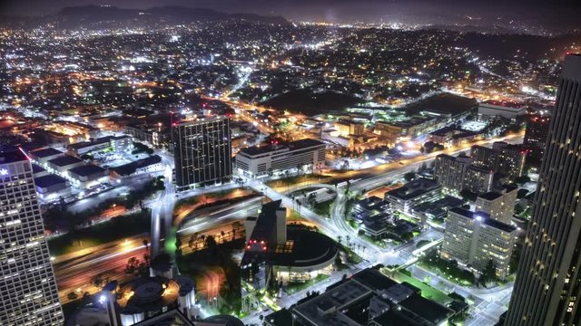 Los Angeles Downtown Aerial Time Lapse 01 Night Cityscape Traffic