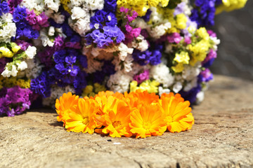 bouquet of calendula (Calendula officinalis L.) on Beautiful flowers background