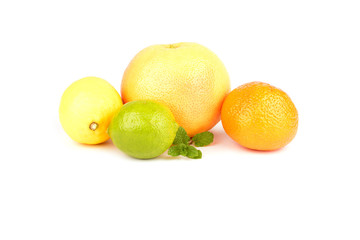 Citrus fruits on white background