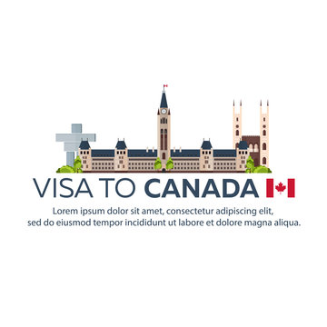 Visa to Canada. Document for travel. Vector flat illustration.