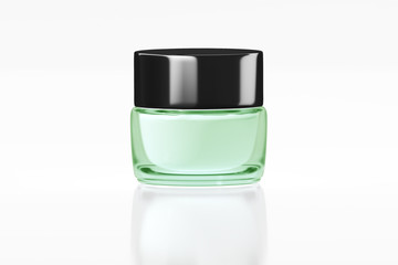 Green glass jar with black glossy plastic lid