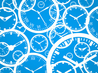 Clock Background - White On Blue - Outline Vector Illustration. Time theme. Simplified Lines Design.