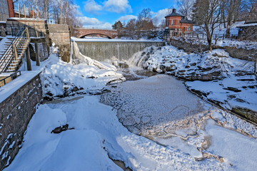 Waterfall in Vanhankaupunginkoski and old power station, Helsinki