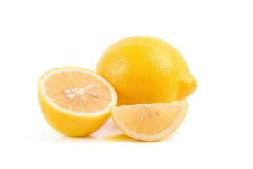 Fresh ripe lemons isolated on white background.