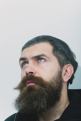 Obraz premium bearded serious brutal caucasian man look up