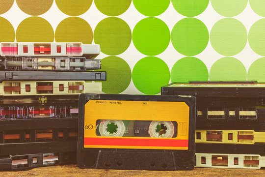 Retro styled image of vintage audio compact cassettes