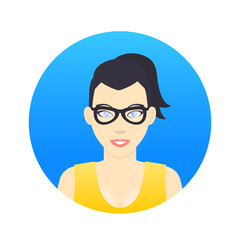 Avatar icon, girl in glasses in flat style on white