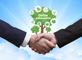 Technology, the Internet, business and network concept. Businessmen shake hands: Online education