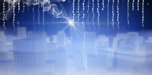 Composite image of digitally generated image of cityscape 3d