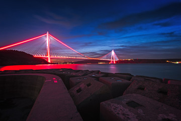 long exposure shot on yavuz sultan selim bridge at sunset