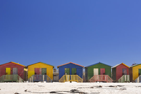 Colourful Beach Huts On The Beach In Muizenberg, South Africa